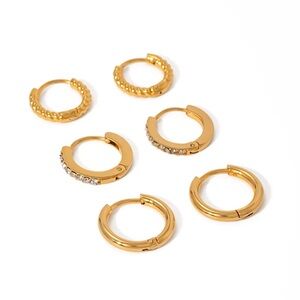 3 Pairs | 18K Gold Plated Hoop Earrings Set